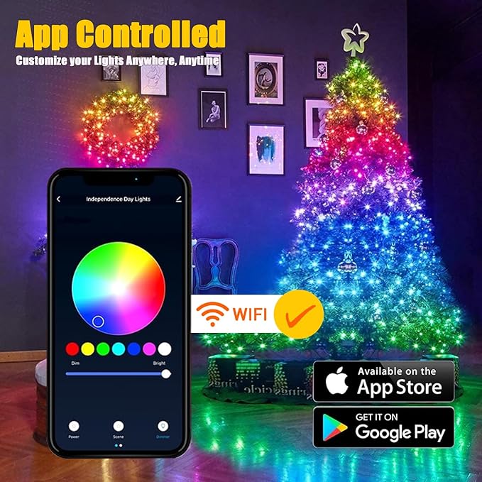 Smart Christmas String Lights - 131FT 400 RGB LEDs WiFi Christmas Lights with App Controlled Multi-Color Changing Compatible with Alexa & Google Home for 6-8ft Christmas Tree