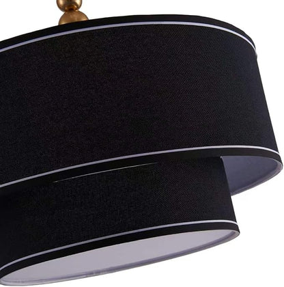 Shrine Lighting Double Drum Chandeliers, Farmhouse Style, Perfect Drum Pendant Light for Dining Room, D20'' x H10'', Adjustable Chains 55'', E12*4 Sockets, Black Linen Fabric Lampshade & Gold Rod