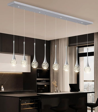 8 Light Modern Glam Crystal Rectangular Chandelier for High Ceiling LED Dimmable Ceiling Pendant Light Kitchen Island Staircase Foyer Enterway Living Room Chandelier Lighting Antique Silver