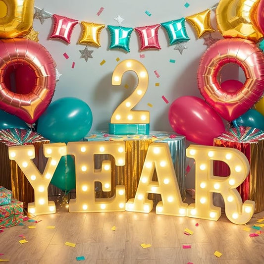 Foaky Decorative Led Marquee Light Up Number, Marquee Light Up Number Sign for Night Light Wedding Birthday Party Christmas Home Bar Decoration Number(2)