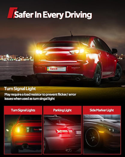 Torchbeam 3157 LED Bulbs Amber with External Resistor for Turn Signal Lights, 600% Brighter 3156 3056 3356 3057 4157 3457 4156 with HD projector for Blinker Side Marker Parking Lights, 3030 38-SMD