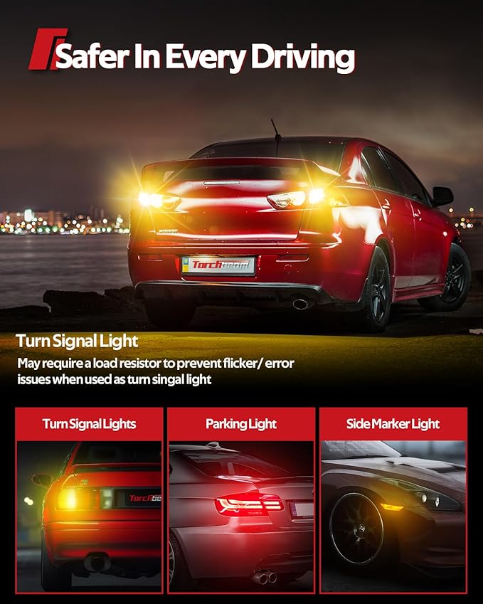 Torchbeam LED Turn Signal Bulb, Upgraded 3157 LED Bulbs Amber, 500% Brighter 3156 3157A 3457A 4057 4157 3157na Bulb 57-SMD LED Chipset with Projector Len for Blinker Marker Parking Lights (2 Pcs)