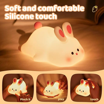 Rytinazzz Big Face Rabbit Night Light, 3-Level Pat Control & Cute Squishy Lamp for Kids Room, USB Rechargeable with Timer, Mothers Day Gifts
