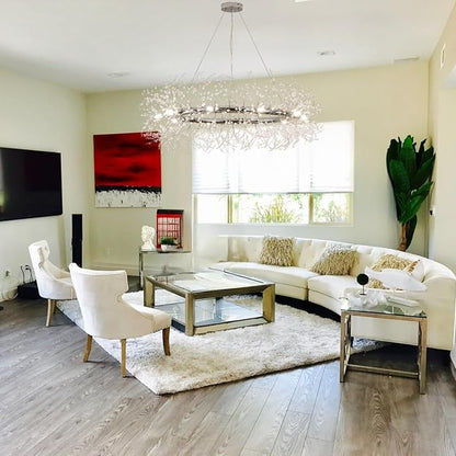 Modern Crystal Silver Chandeliers,Chrome Dining Room Chandelier Light Fixture Round,Large Living room Chandelier,Crystal Ceiling Light Fixture Pendant Hanging for Bedroom Entryway Hallway 39In.