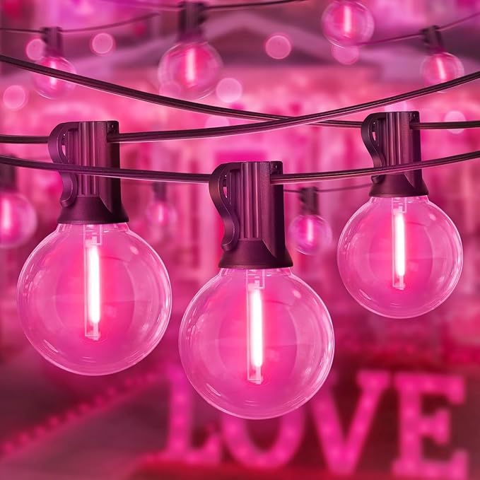 LAMPHOME 2 Pack 26FT G40 Pink Valentine's Day LED String Lights, 13 Shatterproof Globe Bulbs, Outdoor Hanging Patio Lights for Home Balcony Backyard Wedding Party Decor