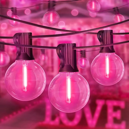LAMPHOME 2 Pack 26FT G40 Pink Valentine's Day LED String Lights, 13 Shatterproof Globe Bulbs, Outdoor Hanging Patio Lights for Home Balcony Backyard Wedding Party Decor