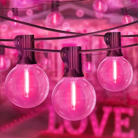 LAMPHOME 4 Pack 26FT Pink G40 LED Outdoor String Lights, Valentine's Day Decor with 13 Shatterproof Globe Bulbs, Waterproof Hanging Patio Lights or Balcony Backyard Garden Wedding Party Home Decor