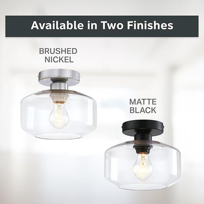 Designers Fountain Semi Flush Mount Ceiling Light, 8.75 Inch Clear Glass Lighting Fixture for Kitchen, Bedroom, Bathroom, and Hallway, Brushed Nickel, D335M-SF-BN