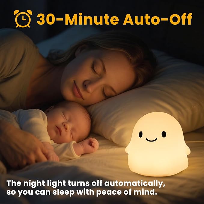 Ghost Night Light, Squishy Halloween Gifts with 50Hrs Battery, Tap Control 2 Brightness, 30Min Auto-Off, Rechargeable Cloud Lamp for Kids Bedroom, [Mothers Day Gifts]