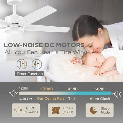 Ceiling Fan 42'' with Light: Matte White Fans with Remote Control - Quiet Reversible DC Motor - Light Memory Function & 3CCT Dimmable for Dining Room Bedroom
