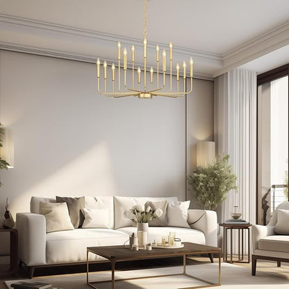 Gold Chandeliers for Dining Room Light Fixture Over Table, Modern Farmhouse Chandeliers for Living Room,15-Lights Industrial Metal Candle Lighting Fixtures for Entryway Kitchen Island Foyer
