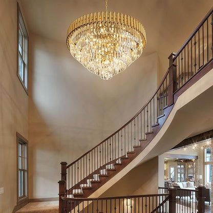 32 inch Gold Crystal Chandelier 6-Tier Modern Luxury Pendant Light Fixture for High Ceiling 13-Light Large K9 Crystal Lighting for Foyer Living Room Dining Room
