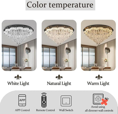 Flashing God 48inches Crystal Chanderliers for Living Room Entryway Modern Crystal Folwer Ceiling Light for Foyer Interior LED Dimmable Lighting 2700k 4500k 6000k