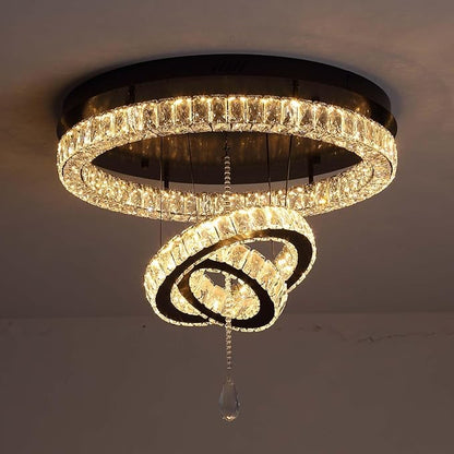 Flashing God Modern Crystal Chandelier Bedroom Chandeliers Flush Mount Ceiling Chandelier Light Fixture for Dining Room Entrance LED Dimmable Black Ring Chandeliers