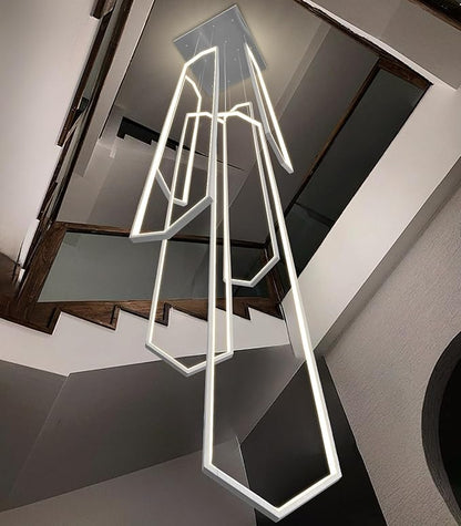6 Rings Large Chandelier for Staircase Modern High Ceiling Chandelier LED Dimmable Chandeliers for Foyer Staircase Foyer Enterway Living Room Villa Silver