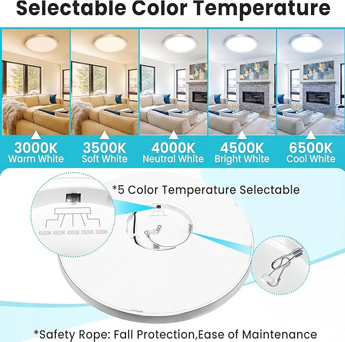 libtit 7 inch Flush Mount LED Ceiling Light Fixture, 3000K-6500K Adjustable, 15W 1500lm White Satin Round Ceiling Lamp for Bathroom Hallway Kitchen Bedroom, 1 Pack