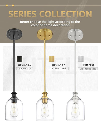 AUTELO Black Pendant Lights Kitchen Island, 1-Light Pendant Lights in Black Finish with Clear Cylinder Glass, Modern Pendant Light Fixtures, Hanging Lamp for Kitchen Island H2511 CLBK