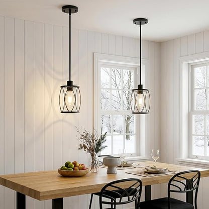 Glass Pendant Lights Kitchen Island Black Pendant Light Fixtures Adjustable Farmhouse Mini Hanging Light with Clear Glass for Sink Dining Room Foyer Entryway Bar, 2 Pack