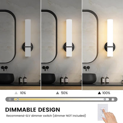 AIJIASI Wall Sconce Light - 15 inch Modern Black Bathroom Light Fixtures Wall Sconces Set of Two Dimmable LED Sconce Lighting, 15W 3000K Wall Light with Acrylic Shade for Bedroom Stairway Living Room