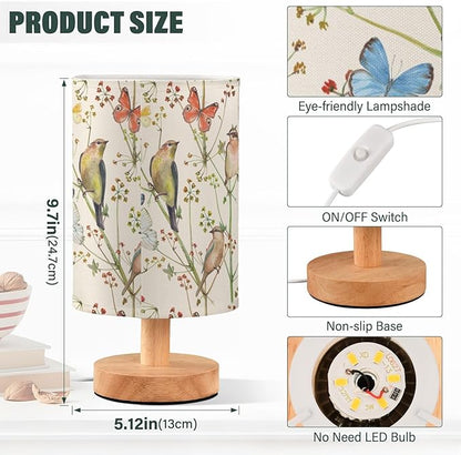 Bedside Table Lamp Vintage Butterfly Bird Nightstand Lamp with Wood Animal Flower Desk Lamps for Bedroom Living Room Nursery Office Home Decor