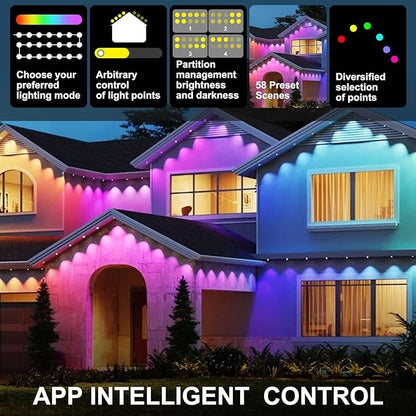 Permanent Outdoor Eaves Lights, 50ft with 30 RGB LED Bulbs for Festive Decor, 100+ Scene Options, IP67 Waterproof, Smart App & Remote Control Compatible for Christmas,Holiday,Outdoor Decor