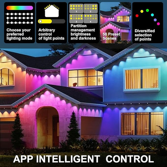 Permanent Outdoor Eaves Lights, 50ft with 30 RGB LED Bulbs for Festive Decor, 100+ Scene Options, IP67 Waterproof, Smart App & Remote Control Compatible for Christmas,Holiday,Outdoor Decor