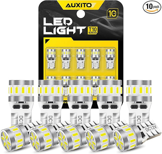 AUXITO Latest 194 LED Bulb 6500K White Super Bright 168 2825 T10 W5W LED Bulb for Car Dome Door Map Courtesy Trunk Cargo License Plate Tail Lights, Pack of 10