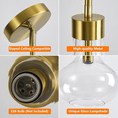 Modern Glass Pendant Light 9.44 in Clear Glass Shade Gold Farmhouse Island Pendant Lights for Kitchen Pendant Lighting Over Sink Bedroom Dining Room