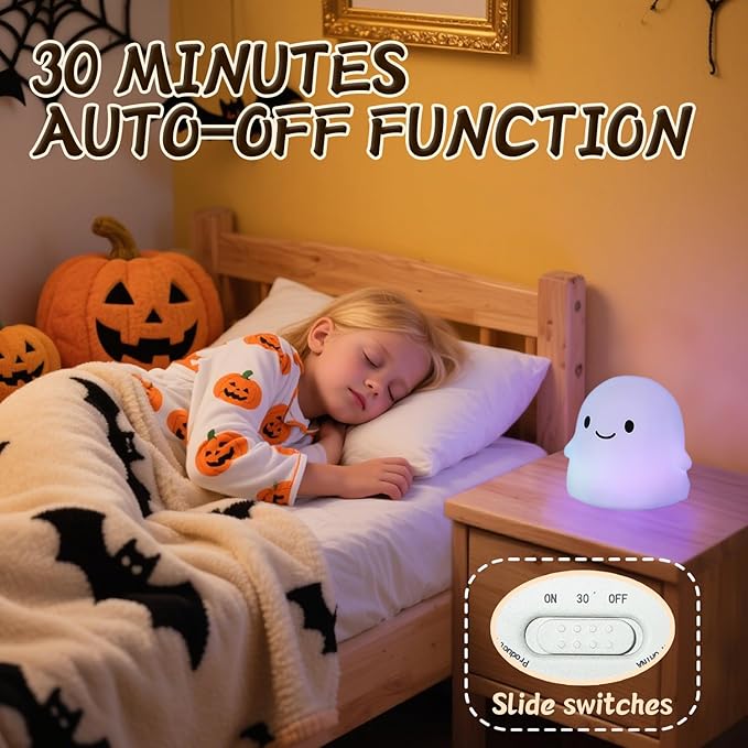 Ghost Night Light Color Changing, Cute Cloud Decor with Colors & 50Hrs, Tap Control Light Up Ghost for Kids, Rechargeable Halloween Gifts, [Mothers Day Gifts]