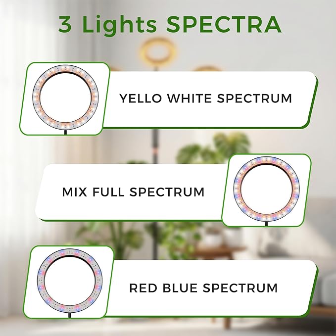 Grow Light for Indoor Plants with Stand, 48W 216 LED 3-Heads Full Spectrum Plant Lamp, 5.5FT Adjustable Tall Stand, Auto On/Off Timer (3/9/12H), 10 Dimming Levels for Seedling Veg Flowering