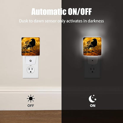 Halloween New Moon Raven Night Light Plug in Wall Lamp Smart Dusk to Dawn Sensor for Home Decorations, Kids Room Bedroom Bathroom Kitchen Hallway Gifts