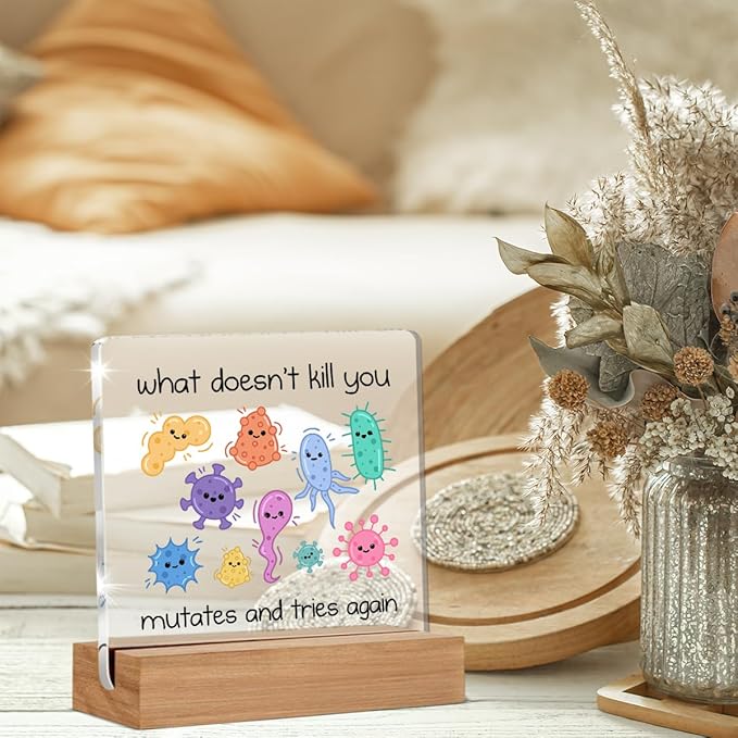 Biology Microbiology Gifts for Women Men Science Teacher Scientist, Microbiology Motivational Quote Sign, Science Gifts Acrylic Plaque Table Sign Office Desk Decor 4 × 4 Inch