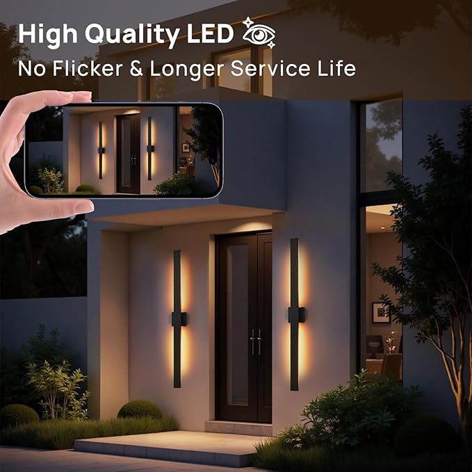 Upgraded 2-Pack 59in Black Long Modern LED Outdoor Wall Lights 3000K 4000K 5000K Dimmable Exterior Wall Sconce Outside Light fixtures for House Garage Front Door