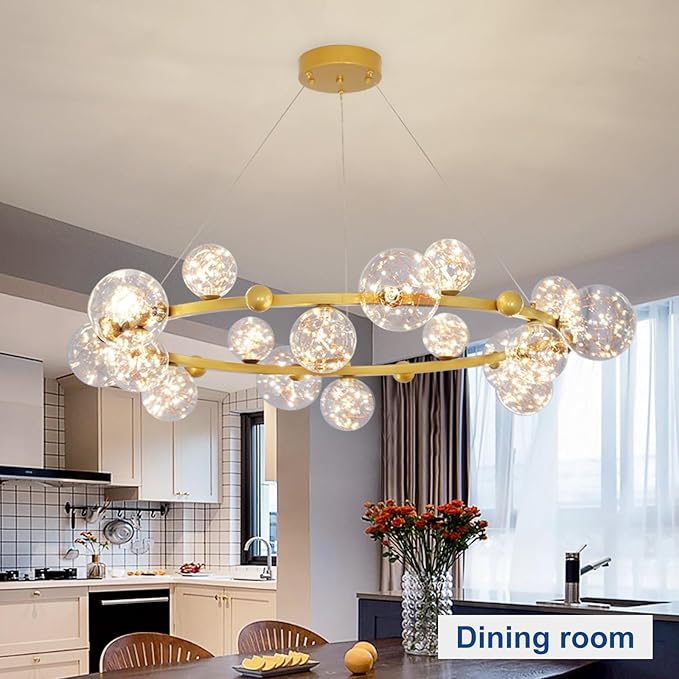 Depuley Sputnik Chandelier Light Fixture: 47.24" Modern Gold Bubble Glass Chandeliers for Dining Room - 18-Light Mid Century Globe Pendant Lighting for Kitchen Island Bedroom Foyer Living Room