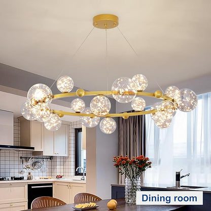 Depuley Sputnik Chandelier Light Fixture: 47.24" Modern Gold Bubble Glass Chandeliers for Dining Room - 18-Light Mid Century Globe Pendant Lighting for Kitchen Island Bedroom Foyer Living Room
