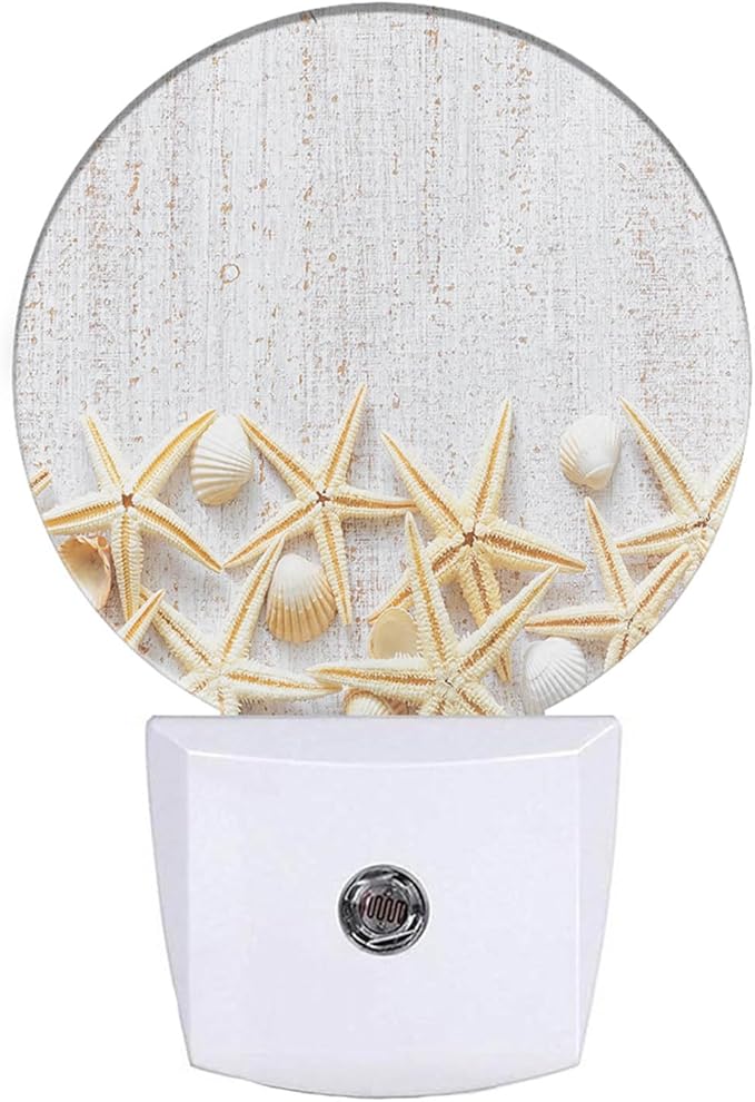 EKOBLA Beach Shell Plug-in Night Light, Coastal Rustic White Wood LED Nightlight for Farmhouse Decor, 0.5W Sleep Friendly