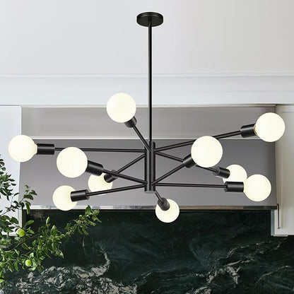 MQMQA Sputnik Chandeliers Dining Room Light Fixture (10-Light, 32-Inch), Modern Black Chandelier, Height Adjustable Mid Century Modern Chandeliers for Dining Room Kitchen Island (Bulbs Not Included)