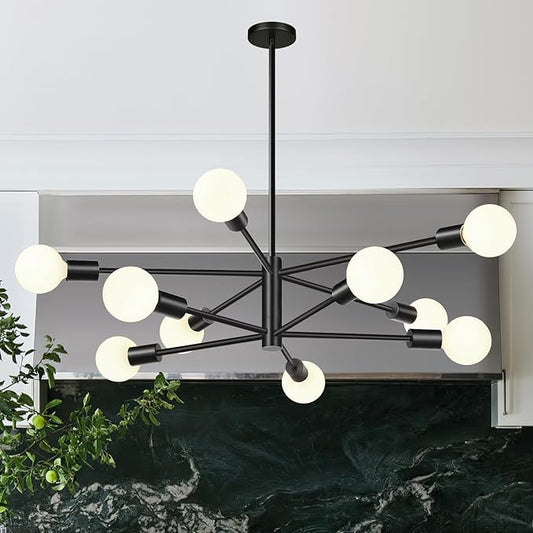 MQMQA Sputnik Chandeliers Dining Room Light Fixture (10-Light, 32-Inch), Modern Black Chandelier, Height Adjustable Mid Century Modern Chandeliers for Dining Room Kitchen Island (Bulbs Not Included)