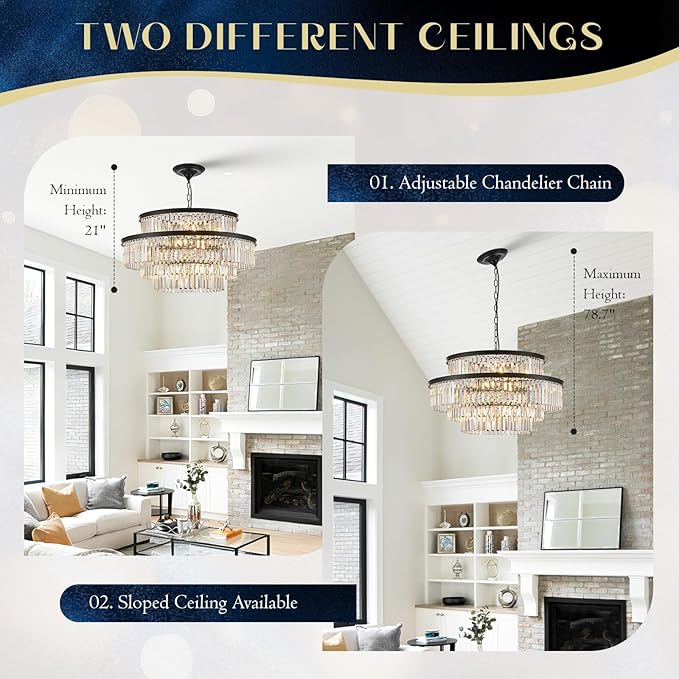 Large Black Crystal Chandeliers 20 Lights 31" Luxury 4-Tier K9 Crystal Lighting Modern Round Ceiling Pendant Light Fixture for Foyer Staircase Living Room Dining Room