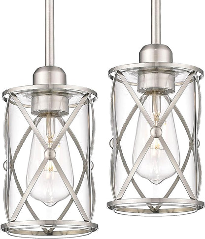 Brushed Nickel Pendant Lights Kitchen Island 2 Pack, Mini Glass Pendant Light Fixtures with Clear Glass, Modern Hanging Lighting for Kitchen Sink Dining Room Bathroom, CH9176BN-2PK