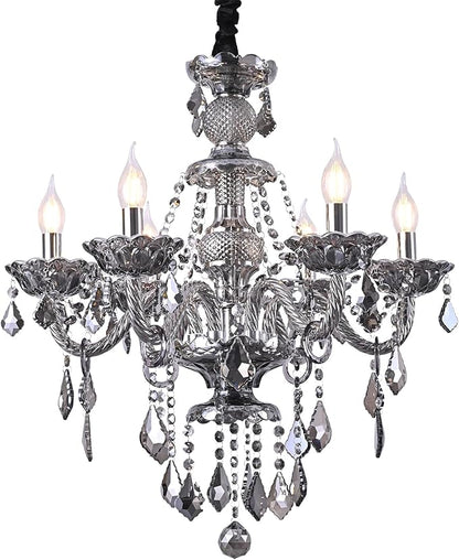 6-Light Modern Crystal Chandelier Lighting Smoky Gray Luxury Ceiling Light Fixture Hanging Crystal Chandelier for Dining Room Living Room Bedroom