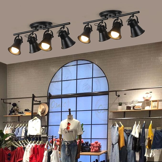 4-Light Track Lighting Kit, Directional Ceiling Light, Industrial Black Kitchen Track Lighting Fixtures Ceiling for Kitchen, Living Room, Dining Room, Hallway.