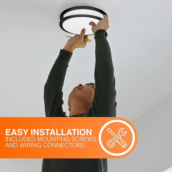 Sylvania 12" Slim Saturn Ring LED Light Fixture, 25W, 5 Temperature Select, Dimmable, 1800 LMS, Black, for Family Rooms/Hallways/Kitchens/Bedrooms - 1 Pack (67239)