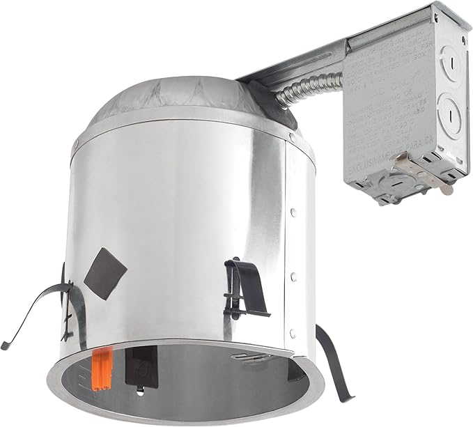 Designers Fountain LED Recessed Ceiling Light Housing, 6 Inch IC Rated Shallow Remodel Can Housing for Recessed Lights with Hanger Bar, Silver Trim, EVR6LICRAT