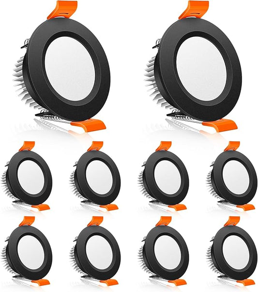 2 Inch LED Downlight, 3W Recessed Lighting Dimmable Ceiling Light Kit, 3000K Warm White, CRI80 Black LED Can Lights with Driver(35W Halogen Equivalent), 10 Pack