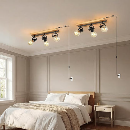 3 Light Plug in Track Light,Farmhouse Plug in Ceiling Light with 14.76-Foot Cord,Rotatable Ceiling Spotlight for Kitchen Dining Room Cabinet Hallway Living Room(No Bulb)