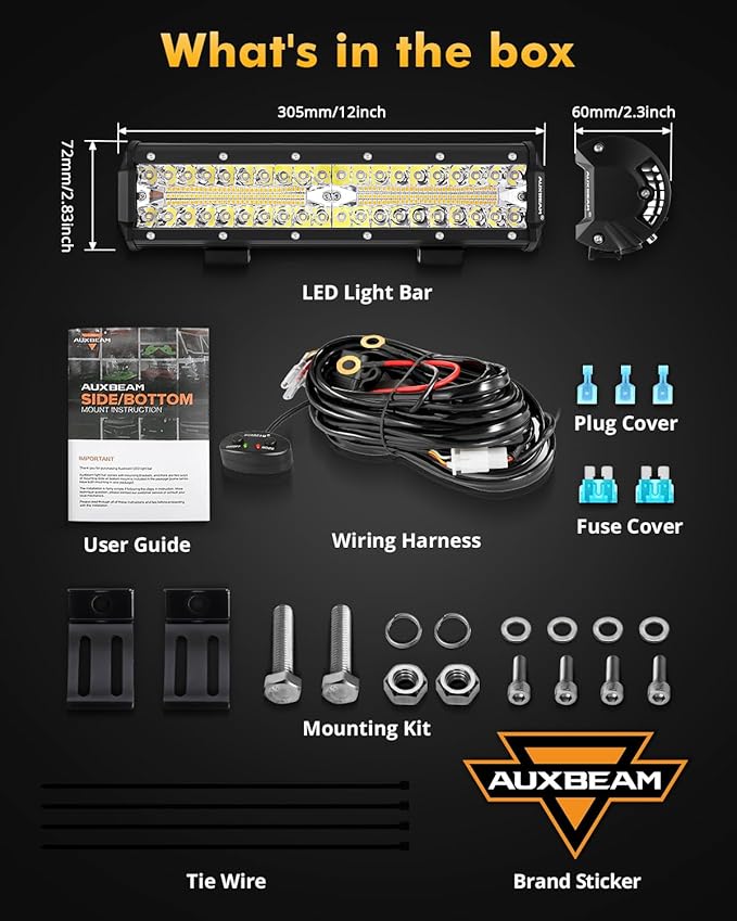 Auxbeam 6 Modes Amber White Series 12 Inch 300W LED Light Bar Dual Color Strobe Function Spot Flood Combo Beam Flashing LED Offroad Light for Pickup Truck Car Jeep