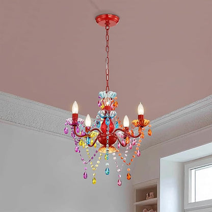 Colorful Chandelier for Bedroom Small 5-Light Acrylic Crystal Ceiling Light Fixture for Girls Bedroom, Pink Nursery Chandelier Lighting for Closet, Bathroom, Playroom, Entryway