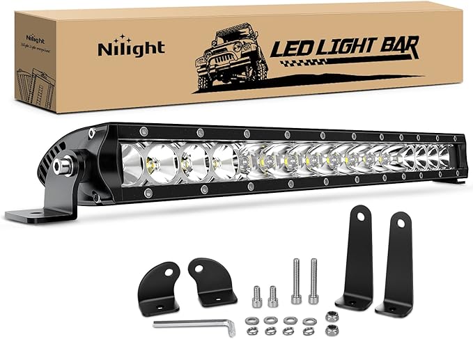 Nilight - 40004C-A LED Light Bar 21inch 100W Spot & Flood Combo Single Row 9000LM Off Road 3D LED Fog & Driving Light Roof Bumper Light Bars for Jeep Ford Trucks Boat , 2 Years Warranty