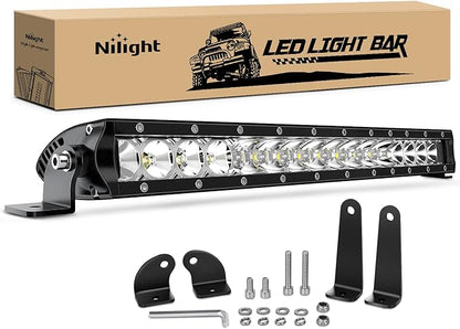 Nilight - 40004C-A LED Light Bar 21inch 100W Spot & Flood Combo Single Row 9000LM Off Road 3D LED Fog & Driving Light Roof Bumper Light Bars for Jeep Ford Trucks Boat , 2 Years Warranty